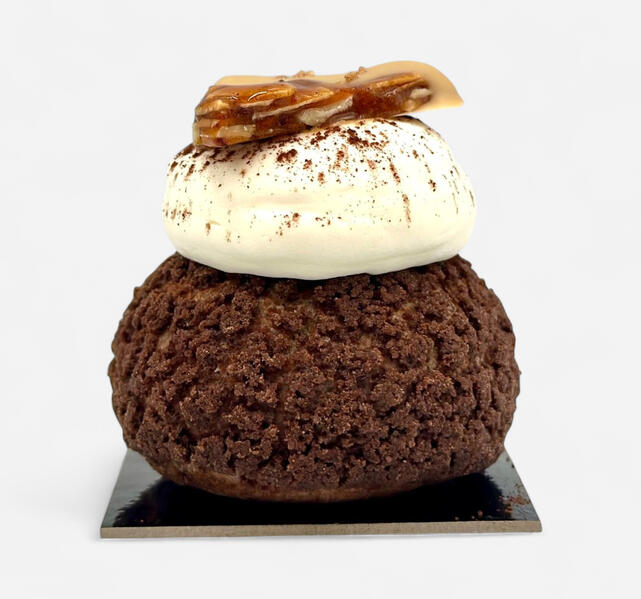 Rich dark chocolate cremeux and banana chantilly